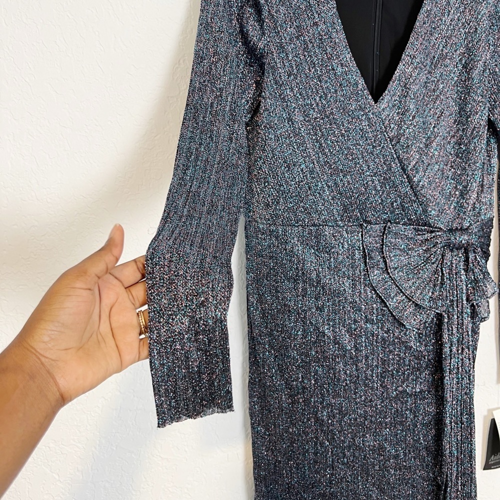 Aidan by Aidan Mattox Metallic Faux Wrap Dress - Picture 6 of 13